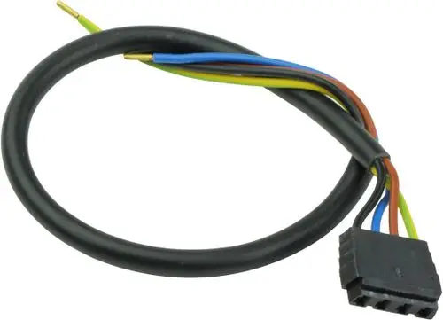 BOSCH Kabel mit Stecker, bestehend aus mehreren farbigen Drähten, die in einem schwarzen Mantel zusammengeführt sind. Der Stecker hat mehrere Anschlüsse.